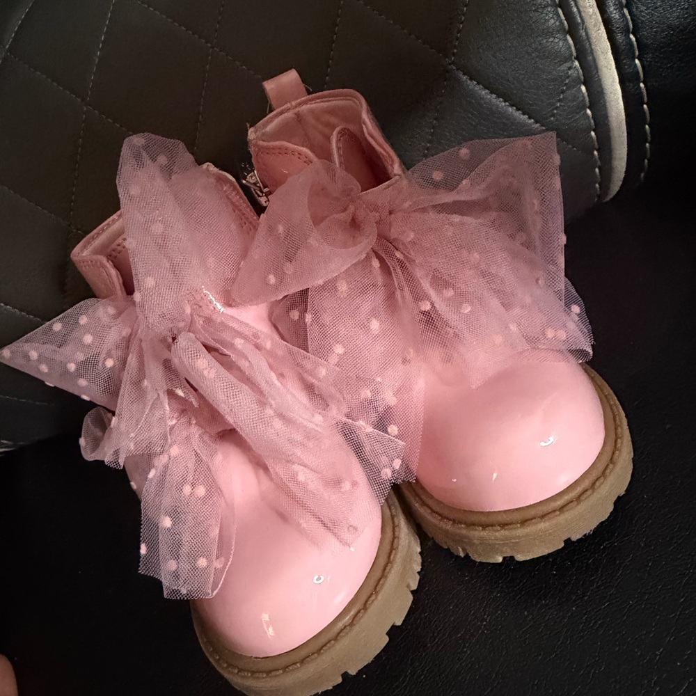 Pink Kids Boots with Tulle Bows